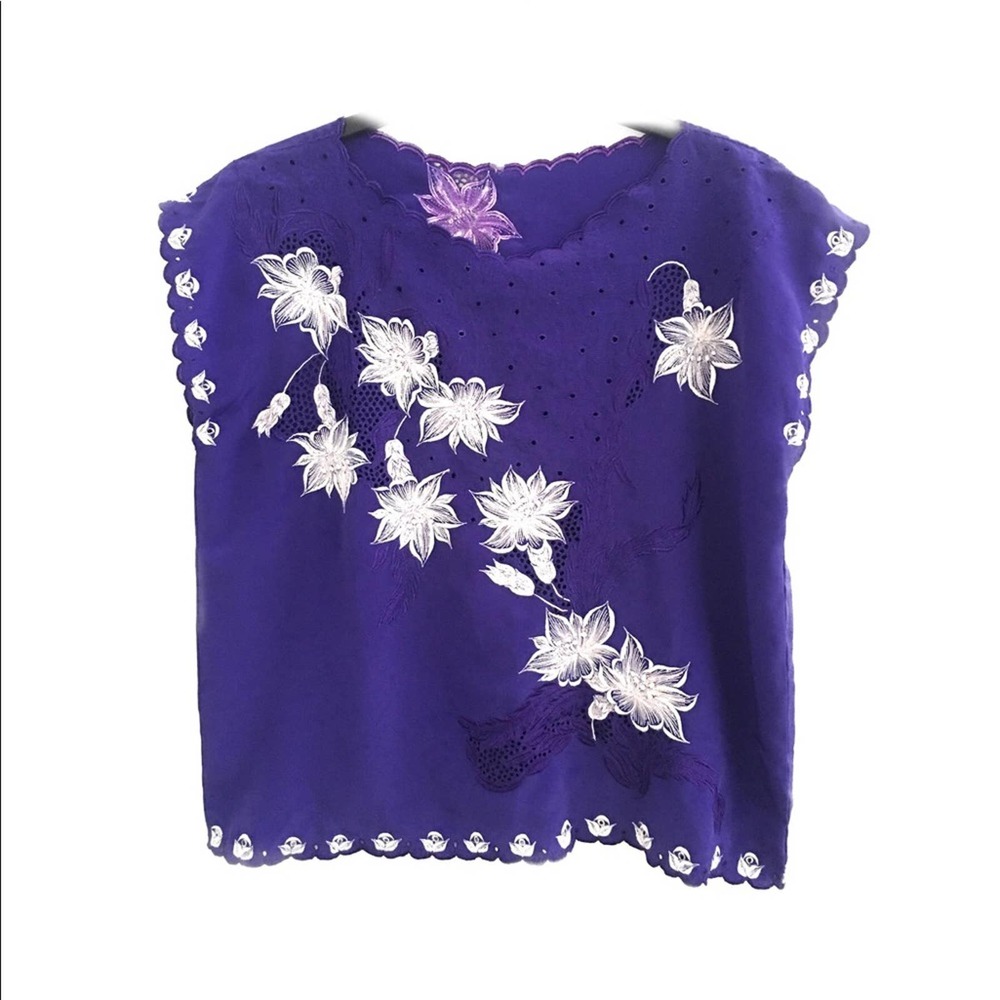 Purple and White Floral Top